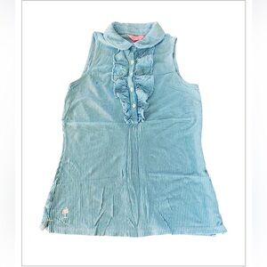Lilly Pulitzer Casual Top SzS Blue/ White Stripe Ruffle Neck Sleeveless Shirt